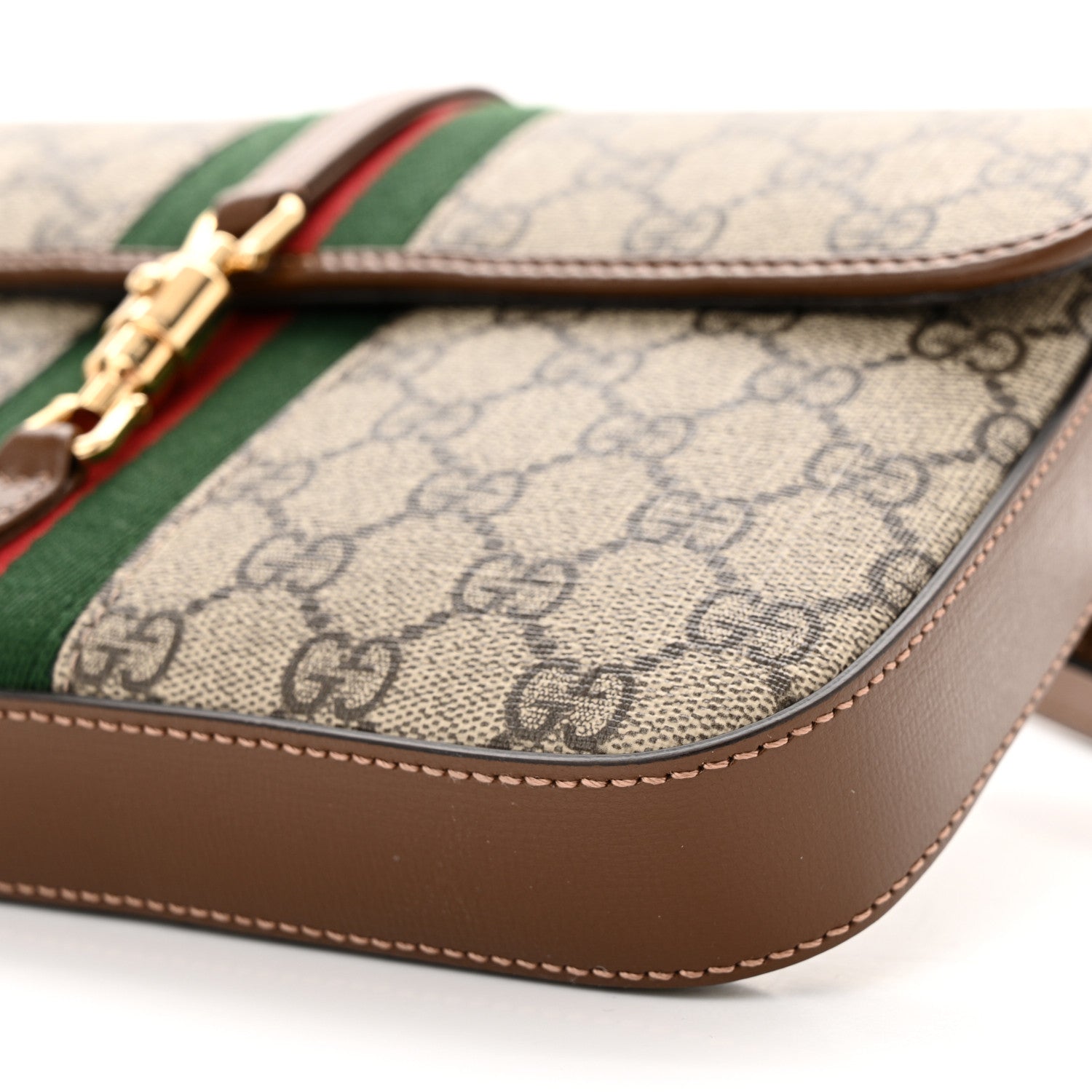 Gucci GG Supreme Monogram Azalea Calfskin Web Jackie 1961 Belt Bag 100 40 Beige Ebony Brown Sugar 10 of 10
