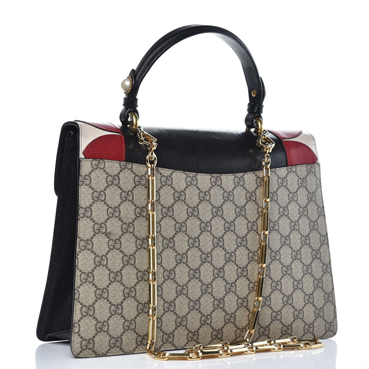 GG Supreme Monogram Goatskin Pearl Embroidered Medium Fox Broche Top Handle Bag Beige Ebony Black Hibiscus Red Mystic White