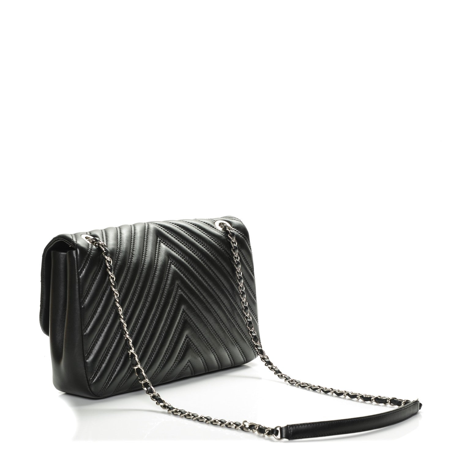 Chanel Lambskin Chevron Quilted Double Stitch Jumbo Single Flap Black 3 of 7