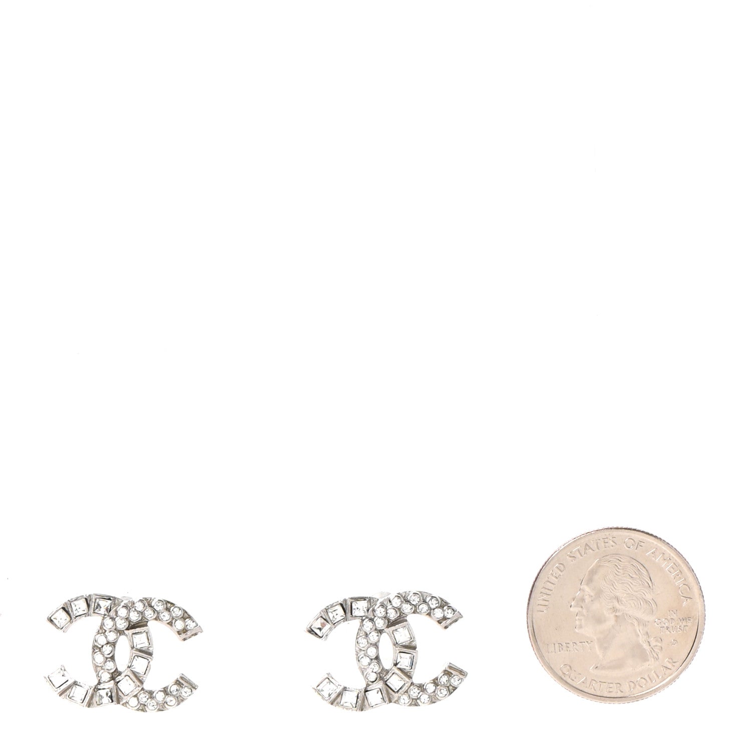 Chanel Baguette Crystal CC Earrings Silver 2 of 5
