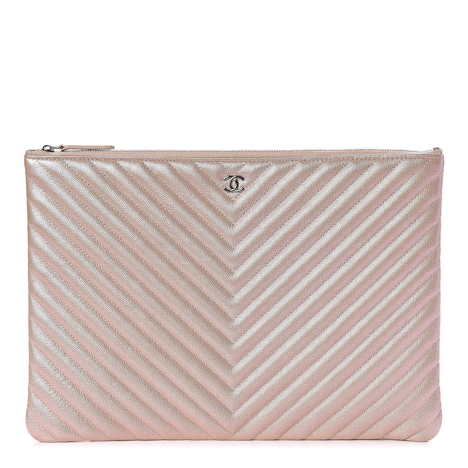 Chanel Iridescent Caviar Chevron Quilted Large Cosmetic Case Light Gold 1 of 8