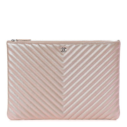 Chanel Iridescent Caviar Chevron Quilted Large Cosmetic Case Light Gold 1 of 8