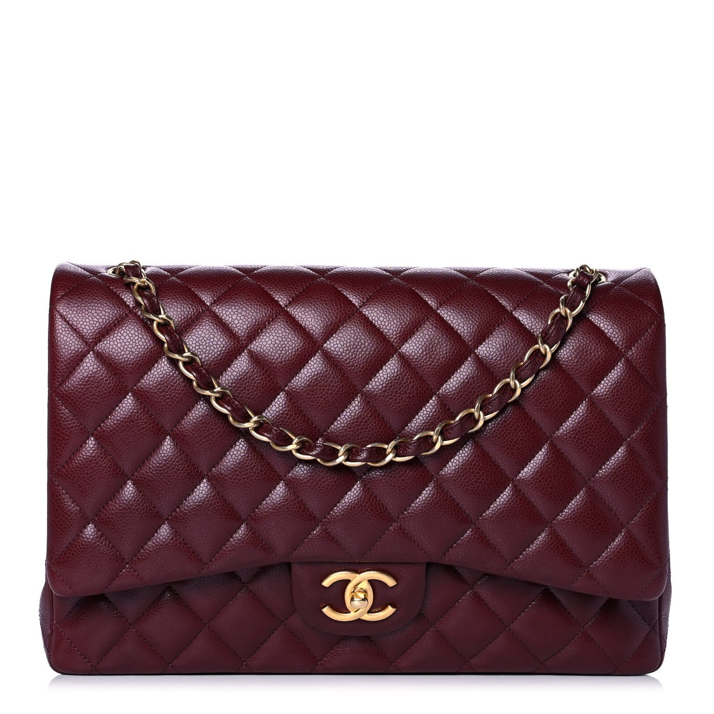 Caviar Quilted Maxi Double Flap Burgundy