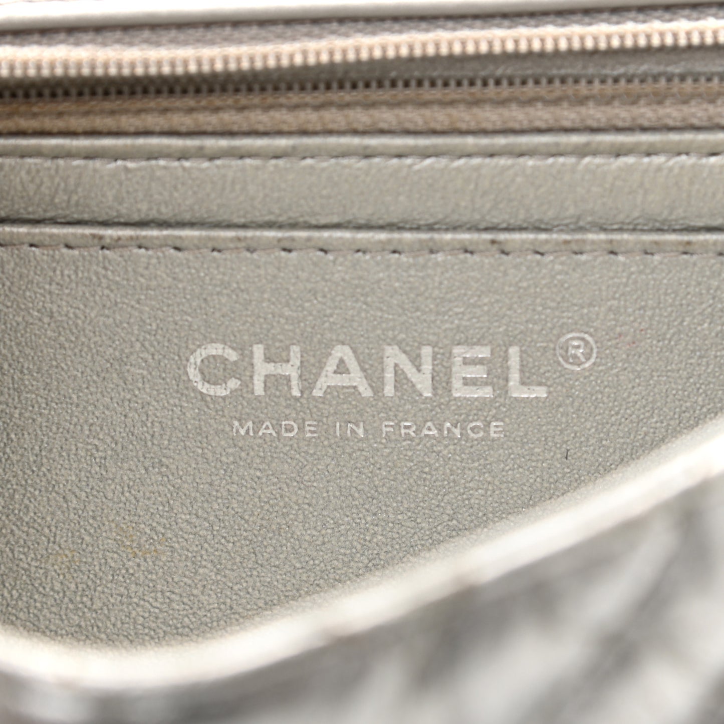 Patent Metallic Crumpled Calfskin Chevron Quilted Mini Rectangular Flap Silver