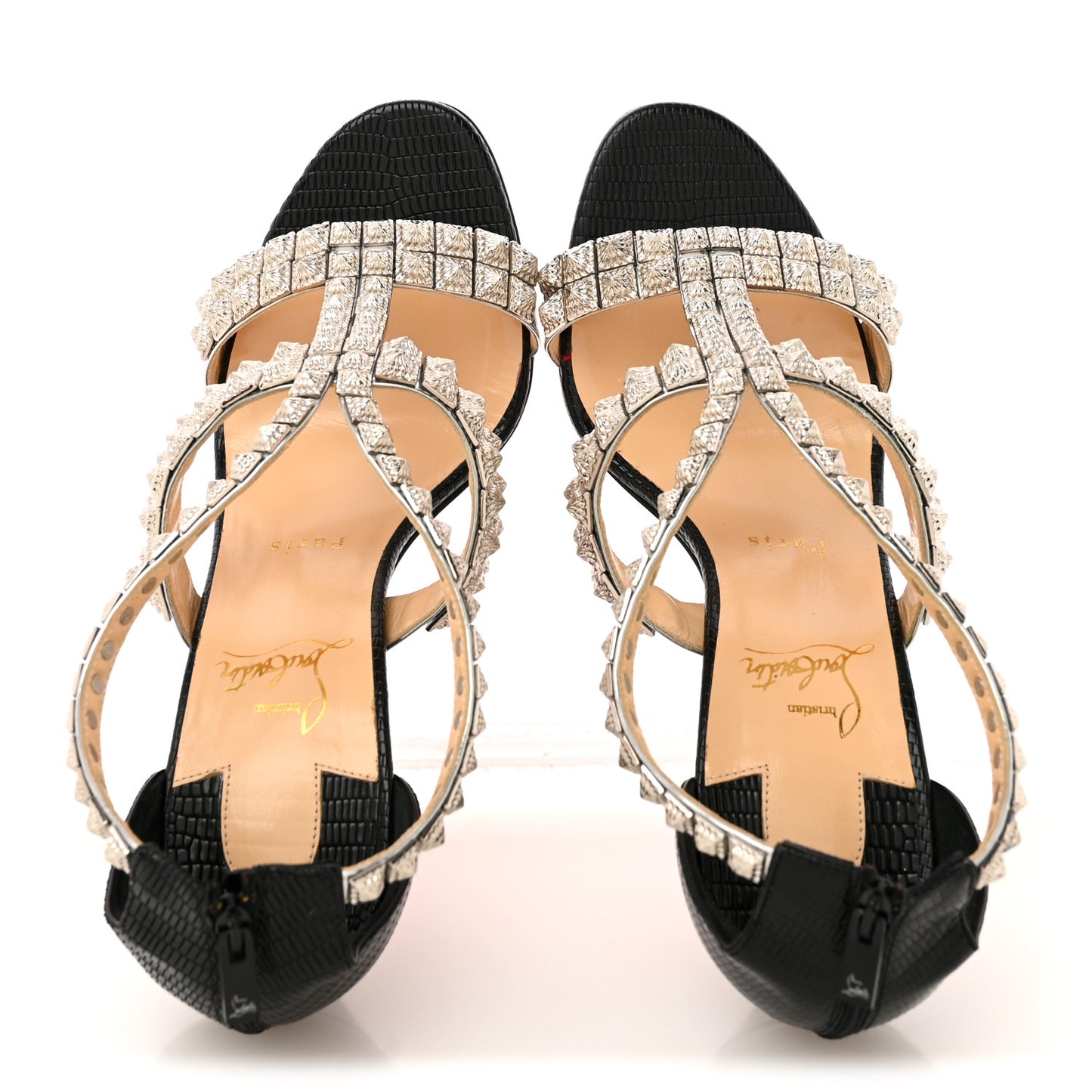 Calfskin Lizard Embossed Diwali 100 Studded Sandals 39 Black Silver