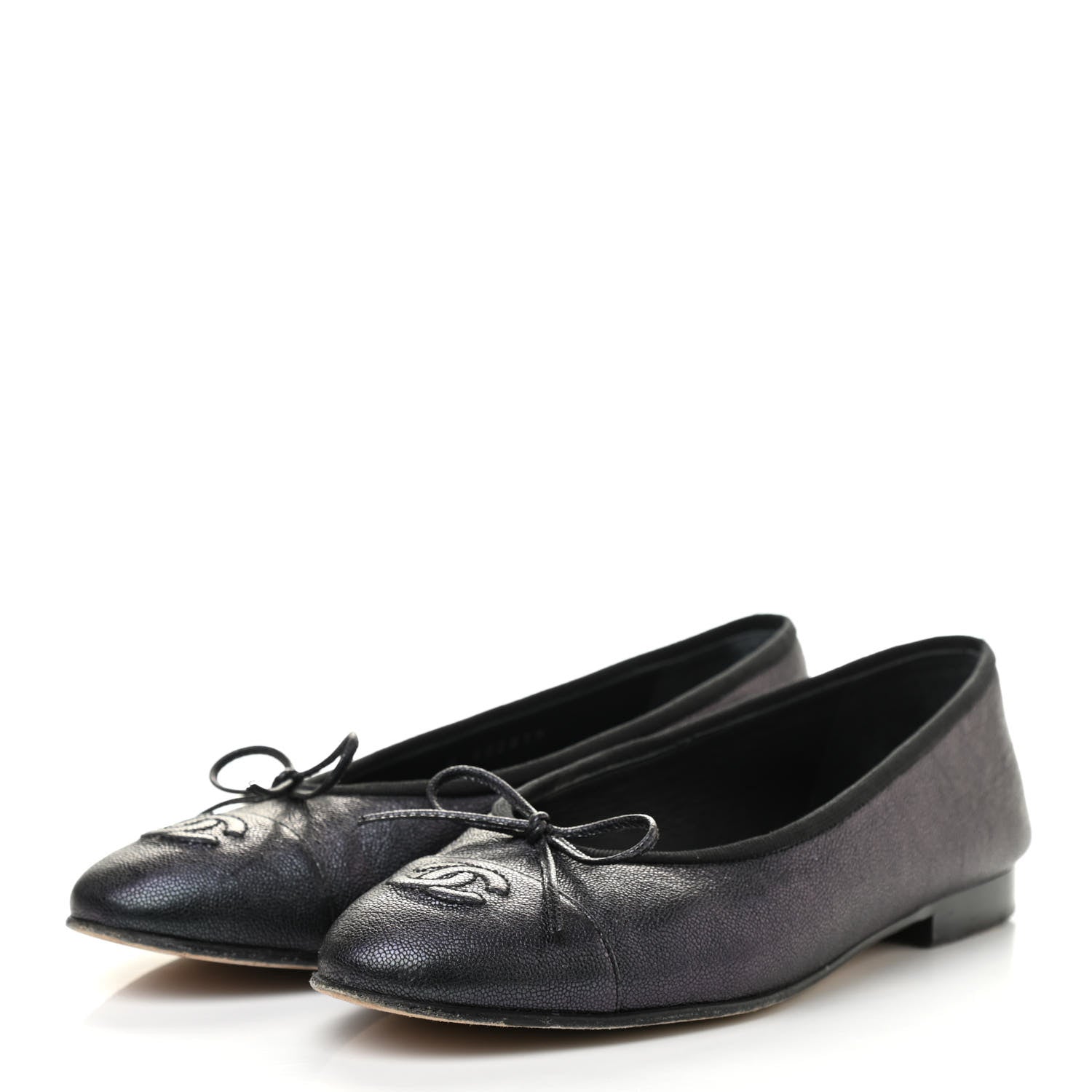 Chanel Iridescent Grained Calfskin Cap Toe Ballerina Flats 38 Black 3 of 10