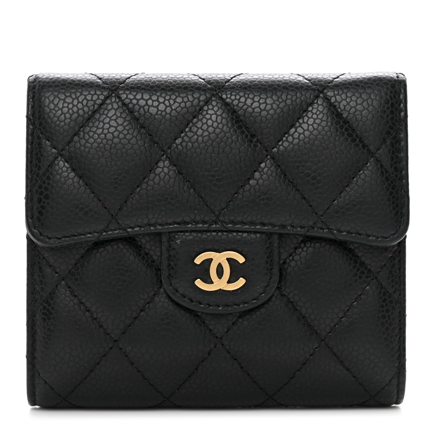 Caviar Quilted Compact Flap Wallet Black