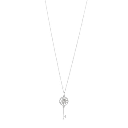 Tiffany Platinum 18K White Gold Diamond Star Key Pendant Necklace 1 of 5