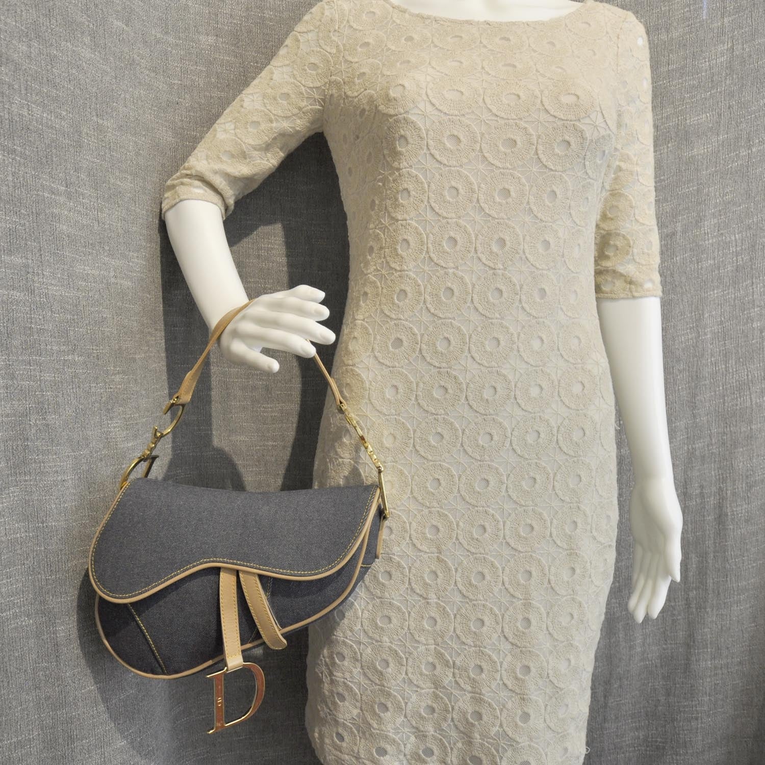 Christian Dior Denim Calfskin Saddle Bag Blue 3 of 10