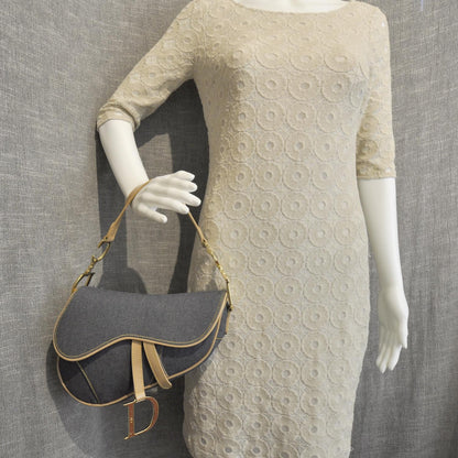 Christian Dior Denim Calfskin Saddle Bag Blue 3 of 10