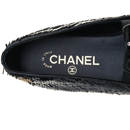 Chanel Sequin CC Loafers 37.5 Black 10 of 11
