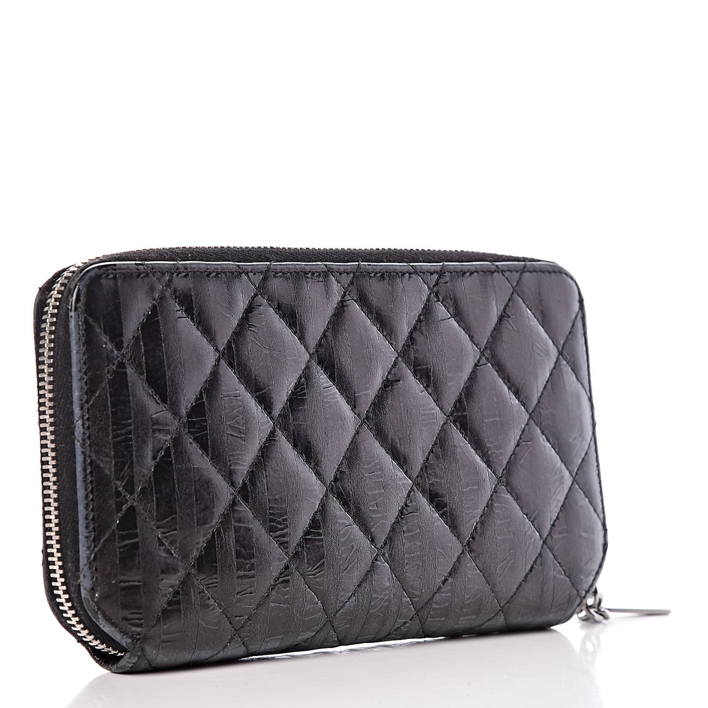 Aged Calfskin Striped Reissue Zip Around Wallet Black