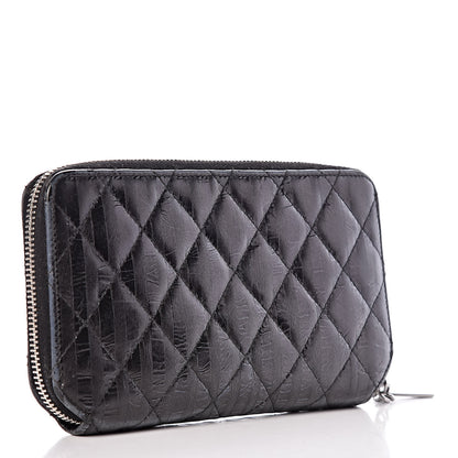 Chanel Aged Calfskin Striped Reissue Zip Around Wallet Black 3 of 10