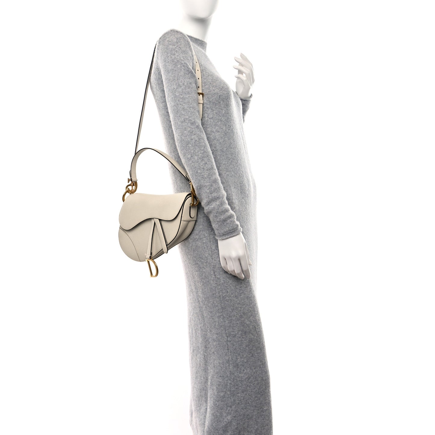 Grained Calfskin Saddle Bag With Strap Latte