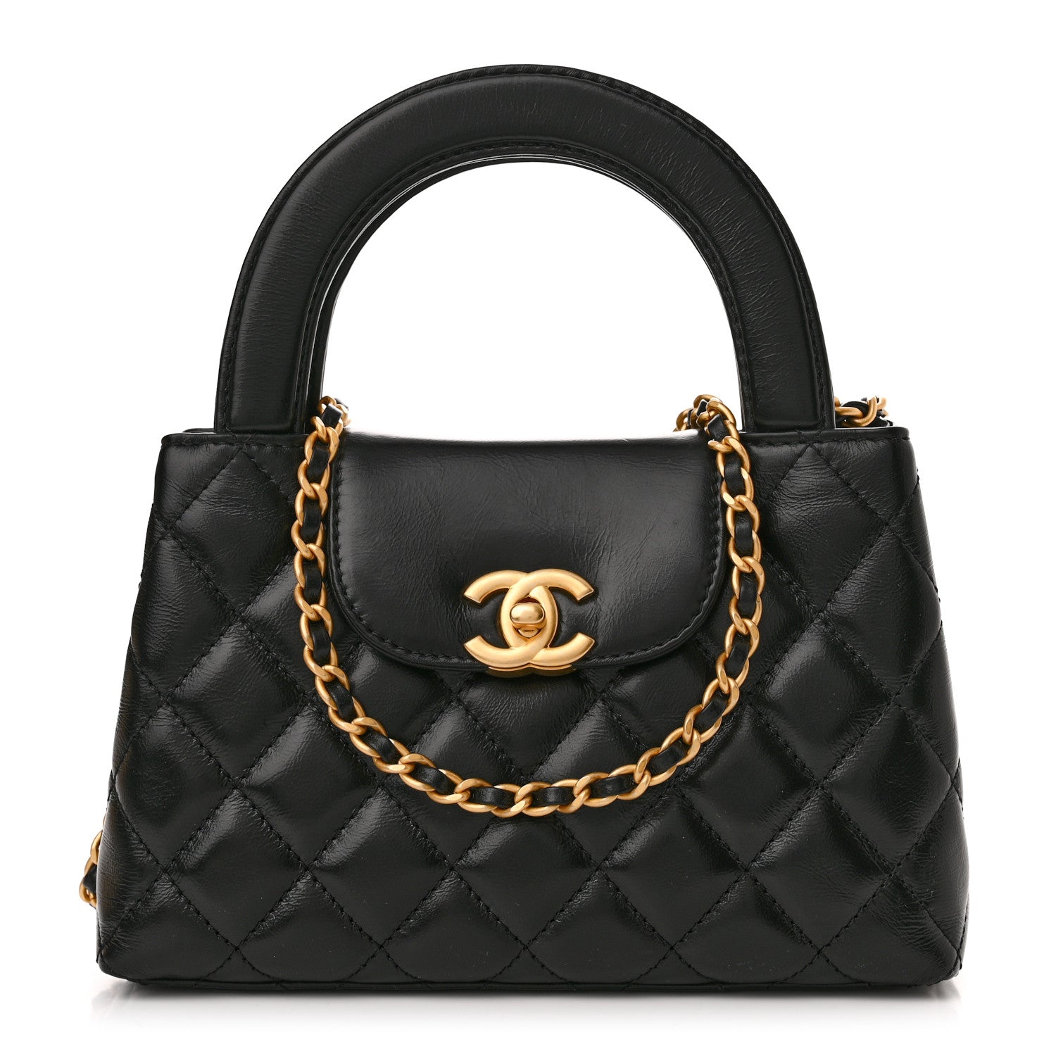 Chanel Shiny Aged Calfskin Quilted Nano Kelly Shopper Black 1 of 11