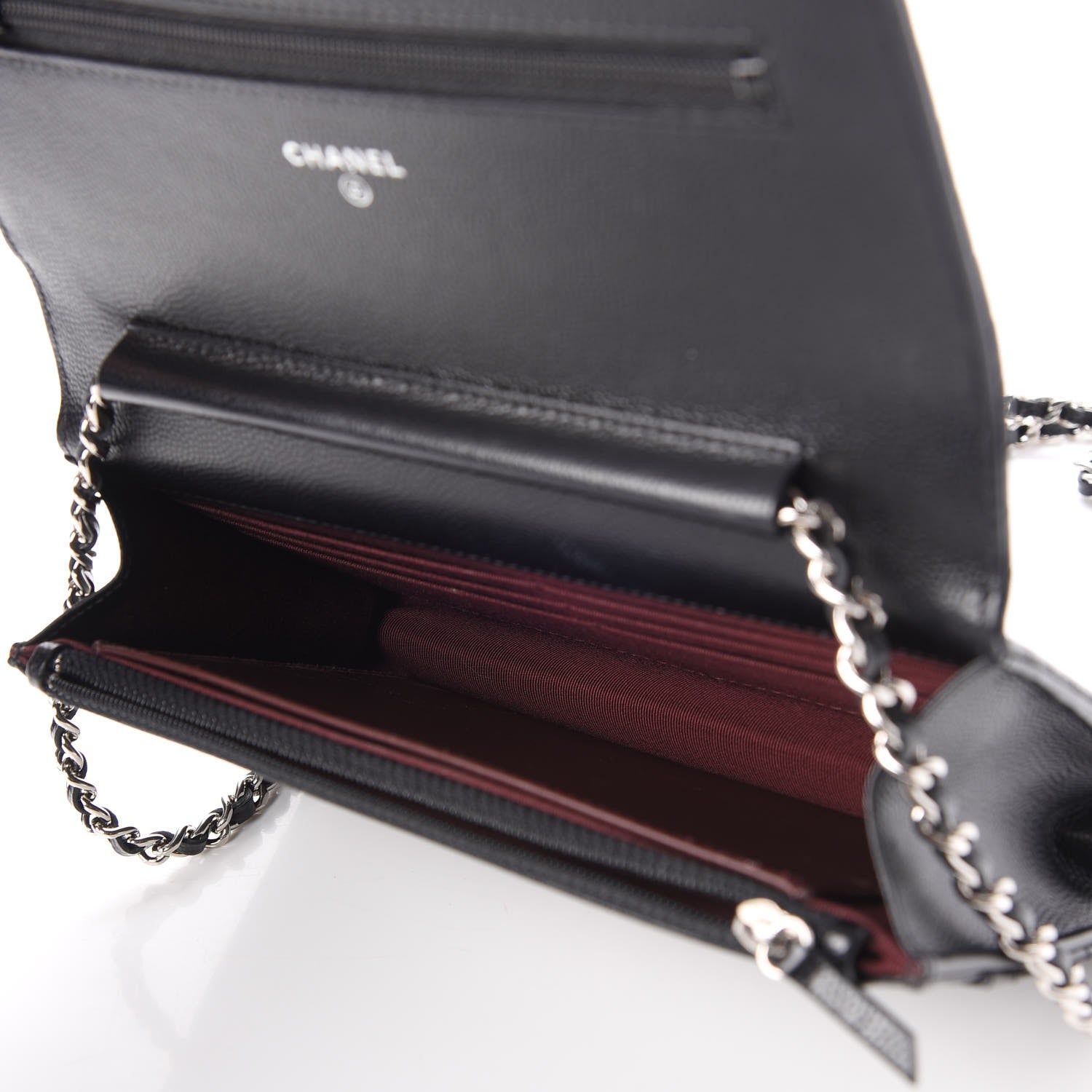 Chanel Caviar Chevron Quilted Wallet On Chain WOC Black 5 of 9