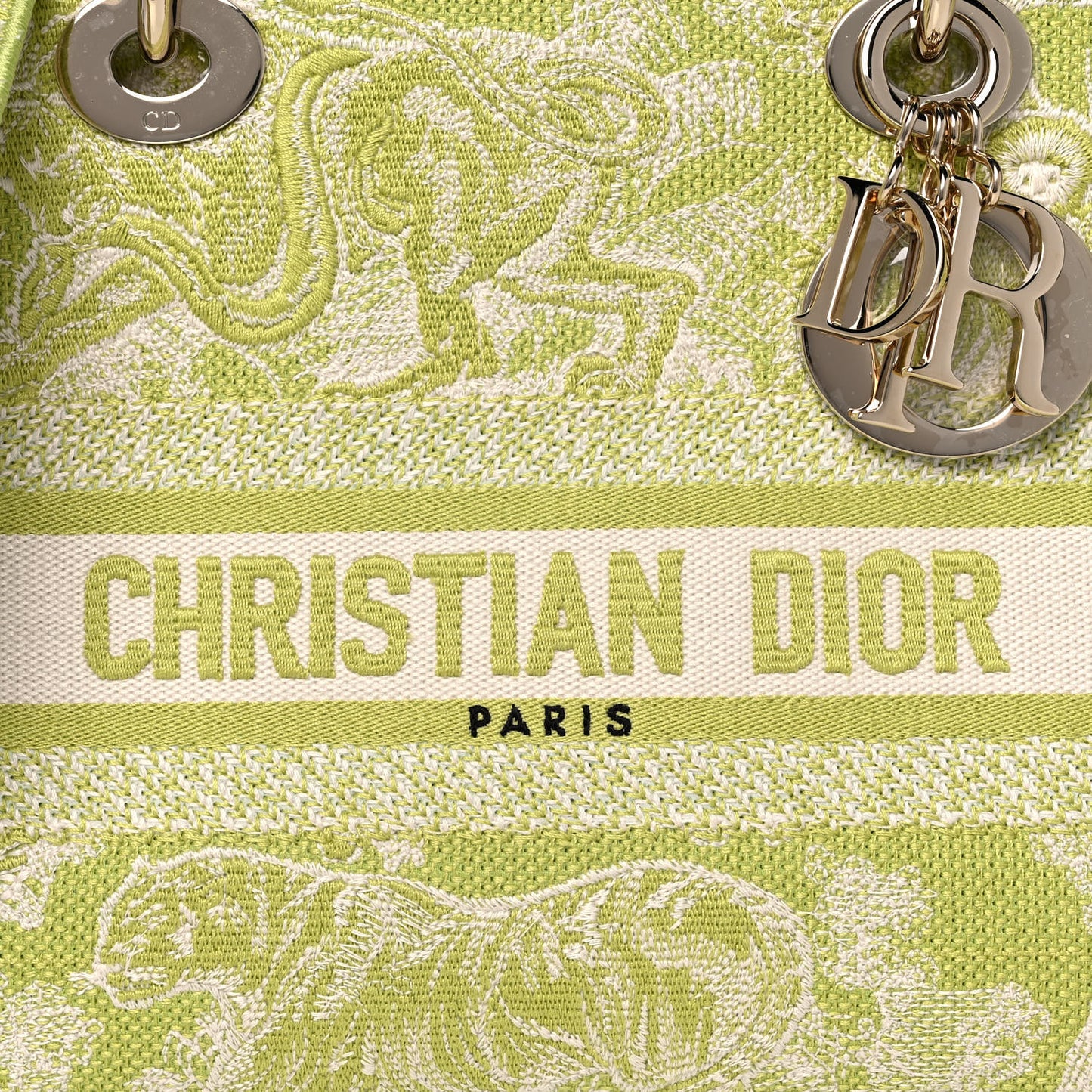 Canvas Toile De Jouy Reverse Embroidered Medium Lady D-Lite Green