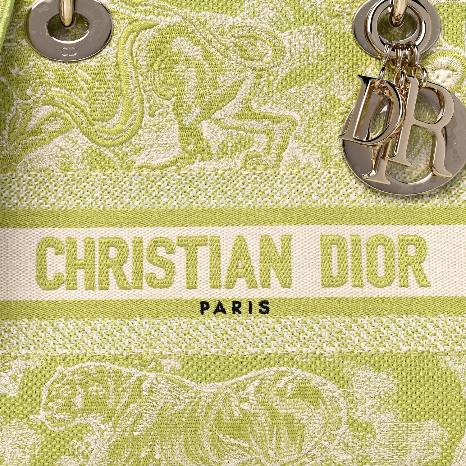 Christian Dior Canvas Toile De Jouy Reverse Embroidered Medium Lady D-Lite Green 8 of 14