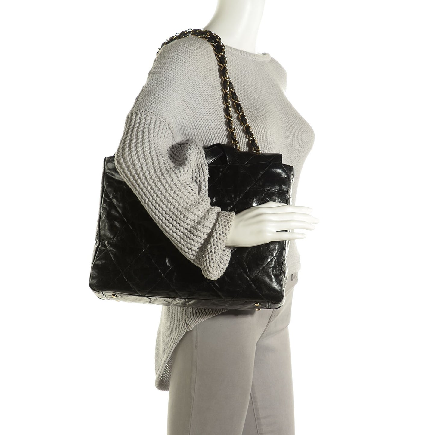 Glazed Calfskin Large Portobello Tote Black