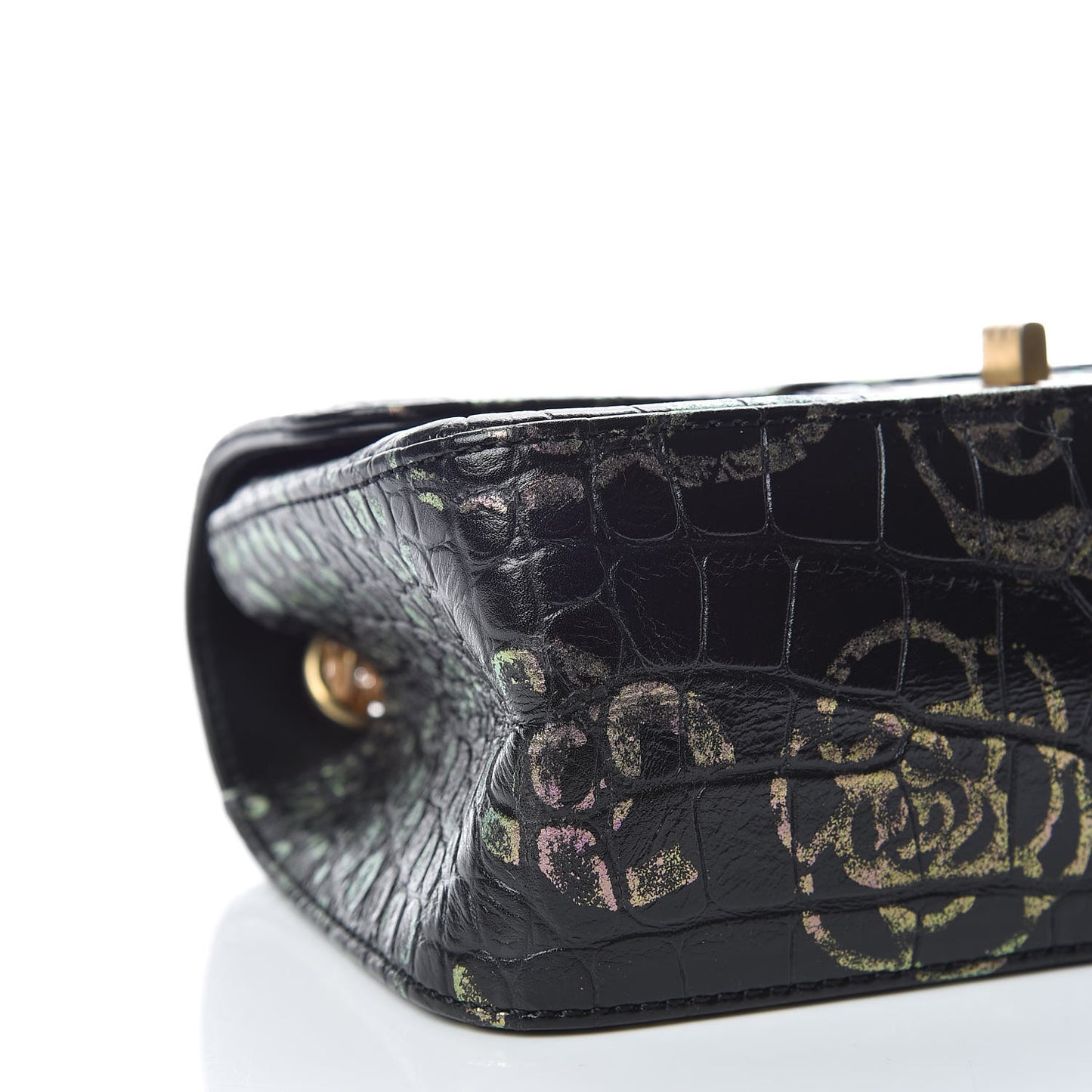 Calfskin Crocodile Embossed Graffiti 2.55 Mini Cocodile Reissue Flap Black Gold