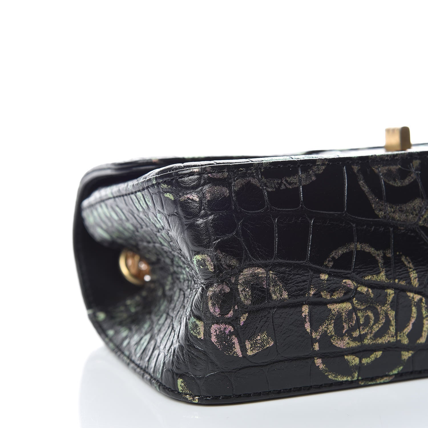 Chanel Calfskin Crocodile Embossed Graffiti 2.55 Mini Cocodile Reissue Flap Black Gold 10 of 12
