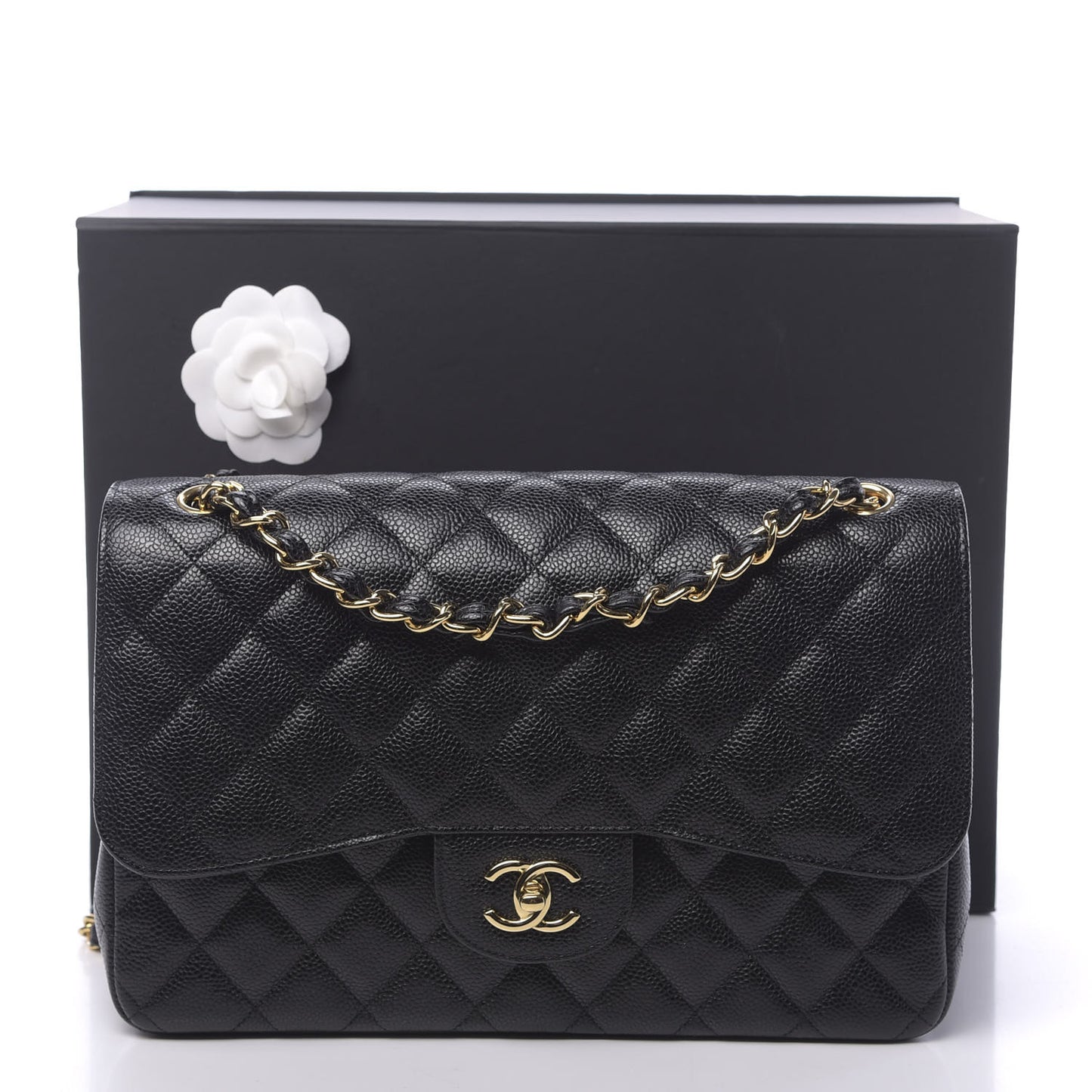 Caviar Quilted Jumbo Double Flap Black