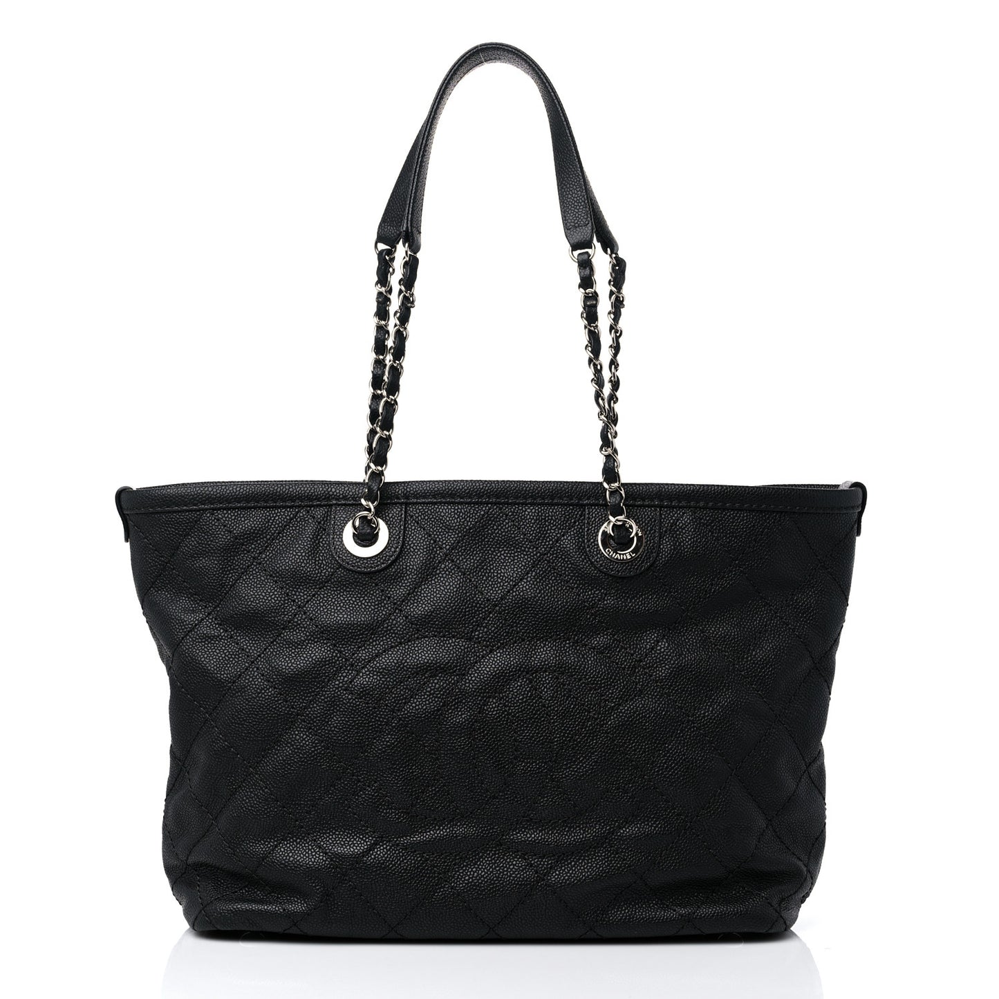 Grained Calfskin Quilted Small Daily Shopping Tote Black