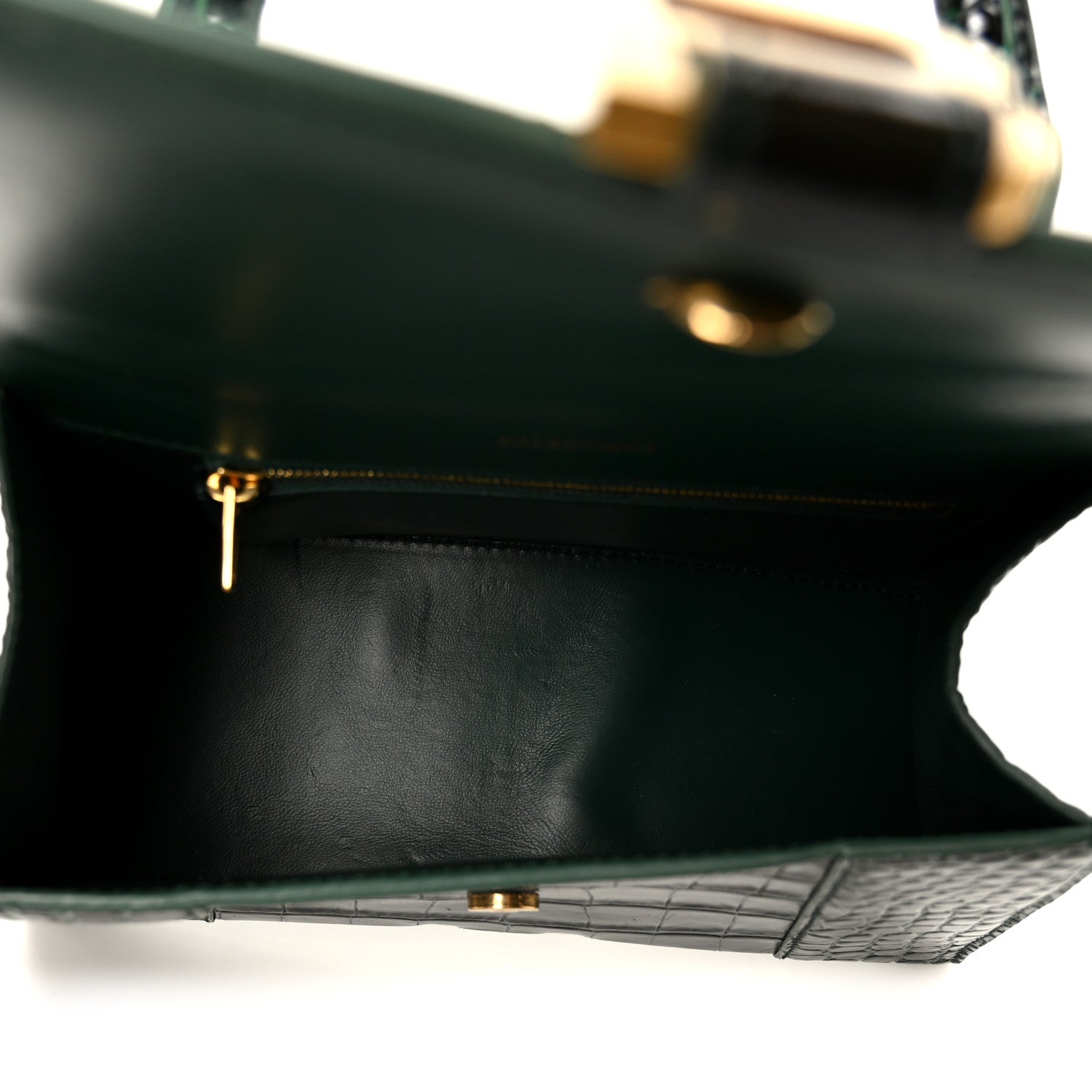 Balenciaga Shiny Calfskin Crocodile Embossed Small Hourglass Top Handle Bag Forest Green 5 of 11