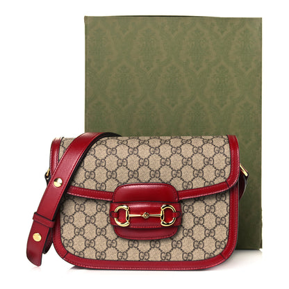 Gucci GG Supreme Monogram Azalea Calfskin Horsebit 1955 Shoulder Bag Beige Ebony New Cherry Red 14 of 14