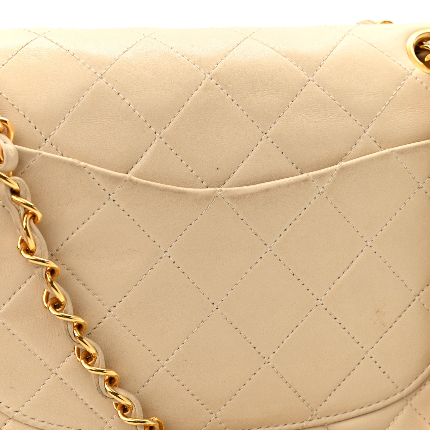 Lambskin Quilted Small Double Flap Beige