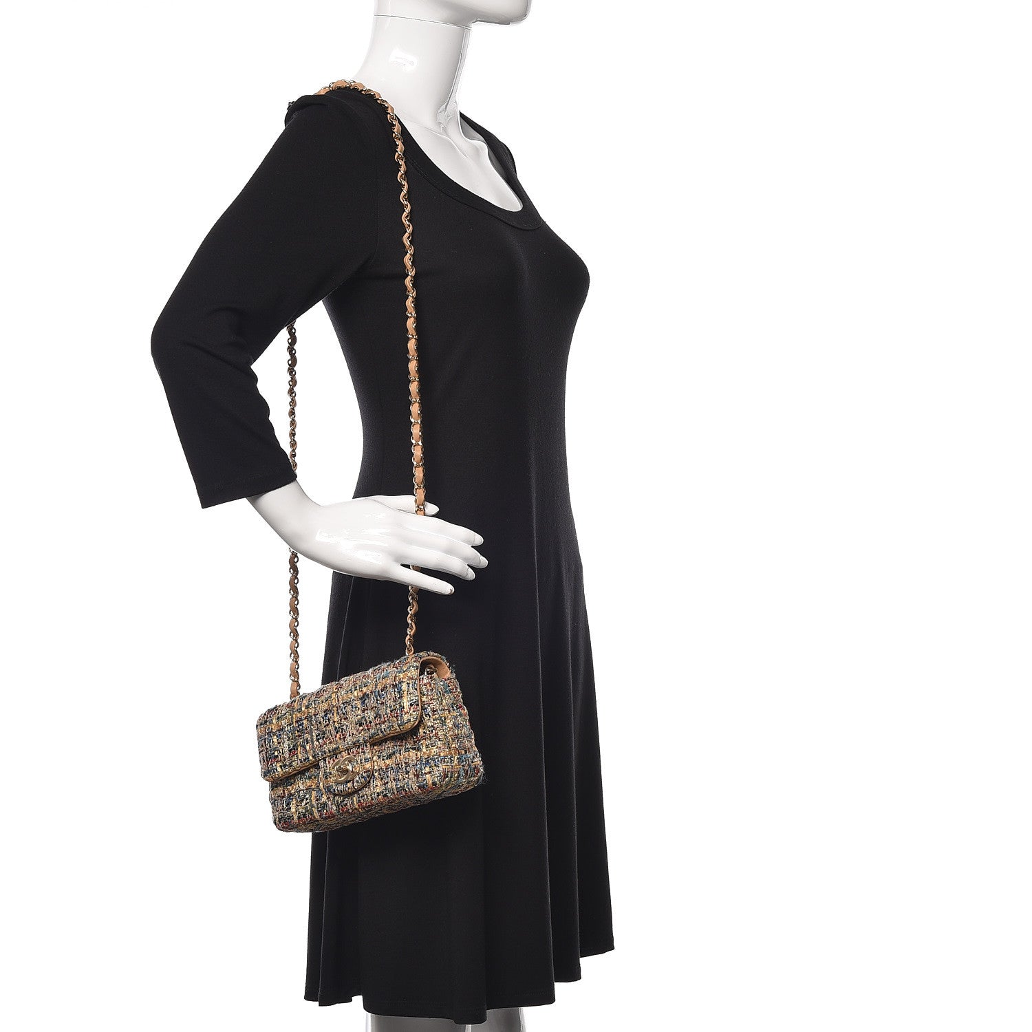 Chanel Tweed Quilted Mini Rectangular Flap Gold Blue 2 of 10