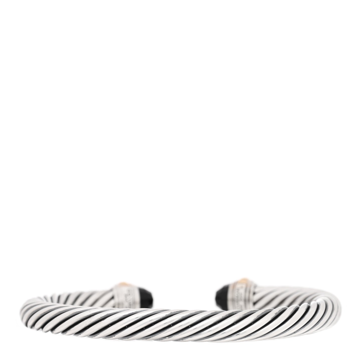 Sterling Silver 14K Yellow Gold Black Onyx 7mm Cable Classics Bracelet