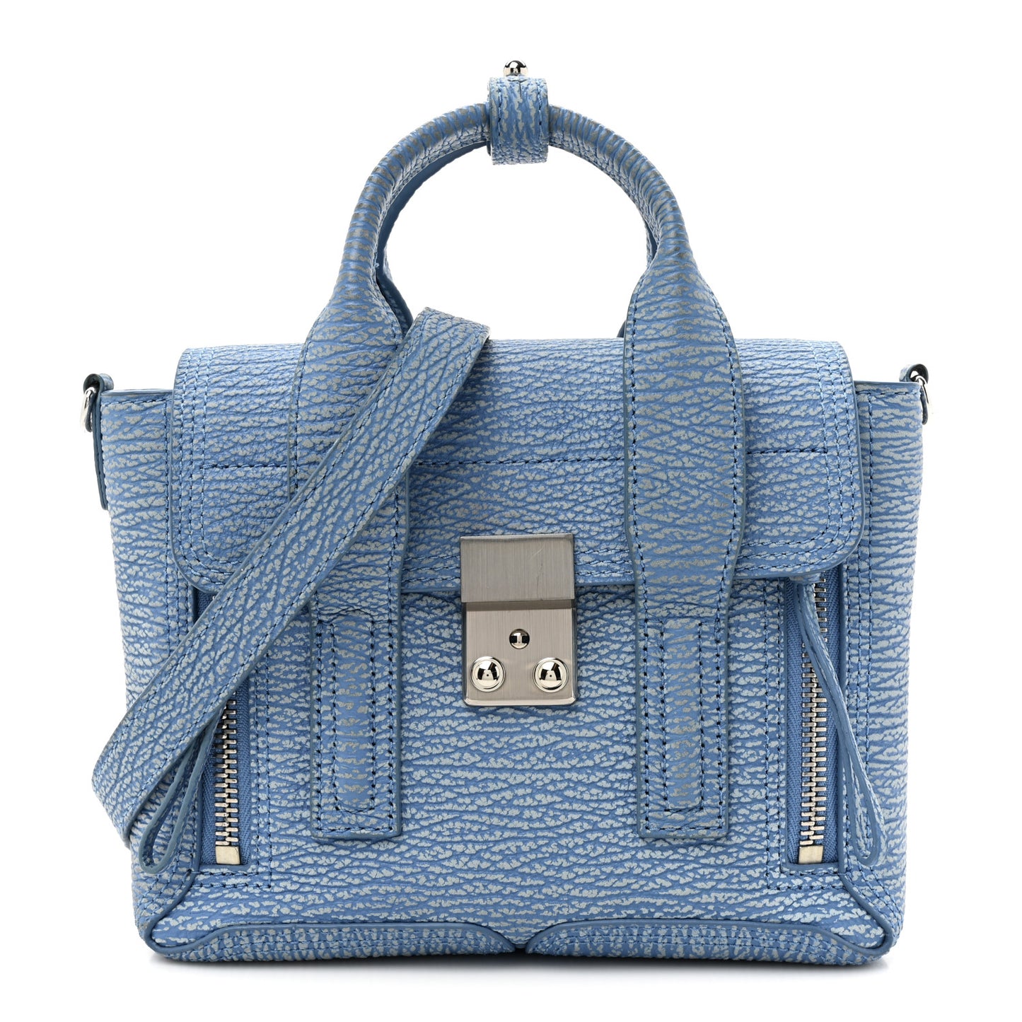 Textured Calfskin Mini Pashli Satchel Blue Ivory