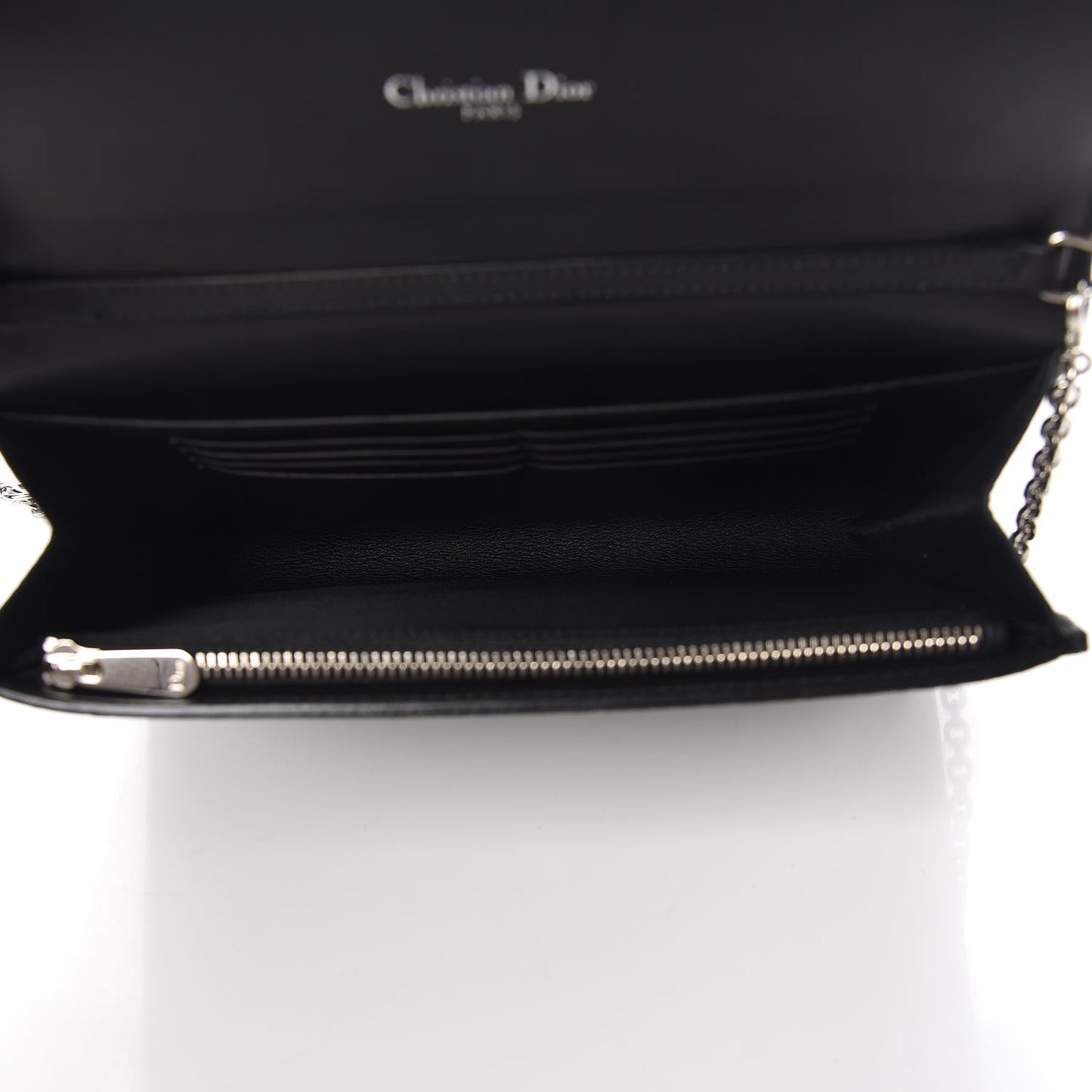 Grained Calfskin Diorever Wallet On Chain Black