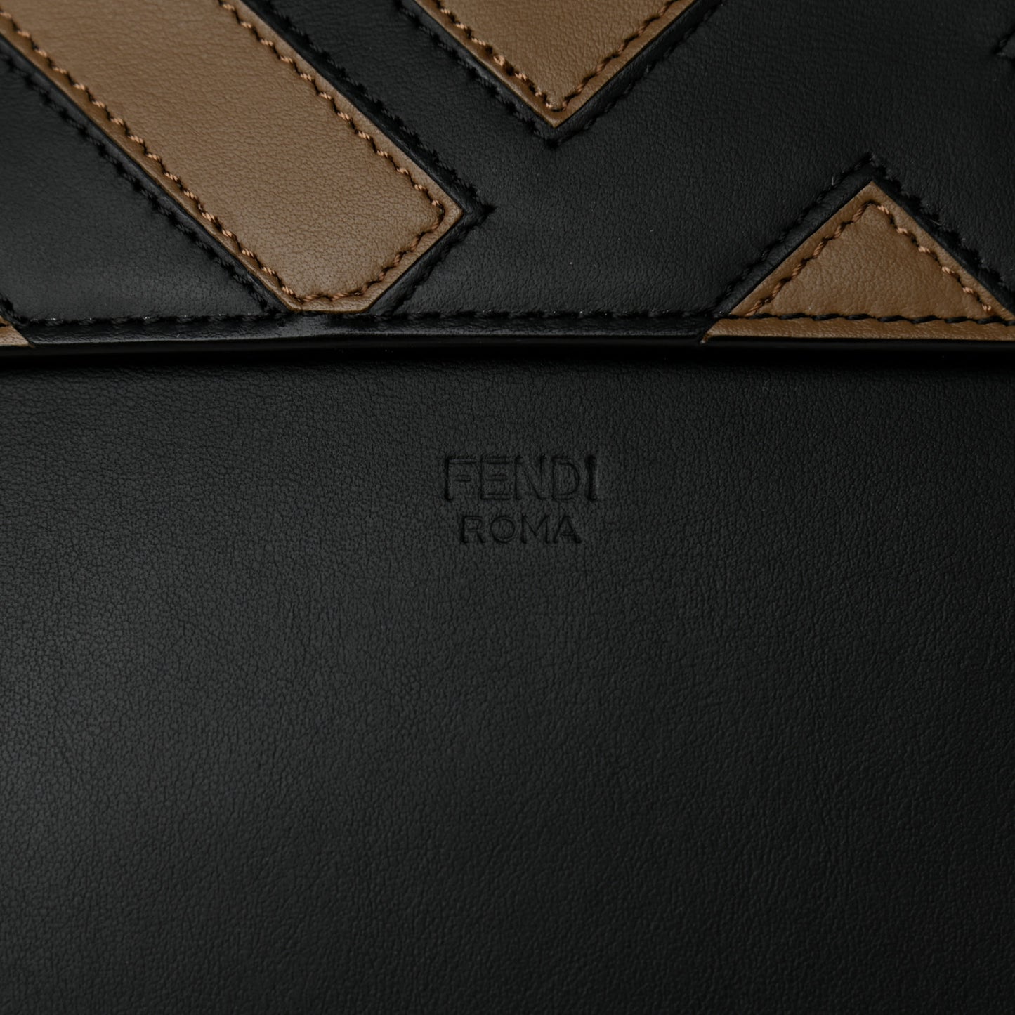 Vitello Century F is Fendi FF Diagonal Inlay Kan I Shoulder Bag Fango Black Fragola