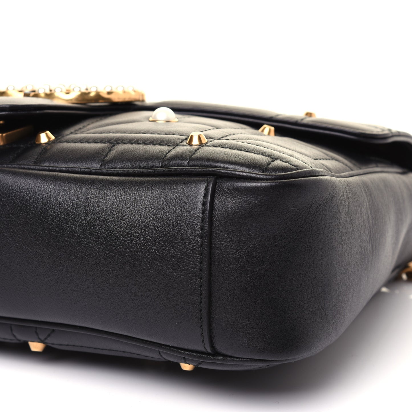 Calfskin Matelasse Studded Medium Pearly GG Marmont Shoulder Bag Black