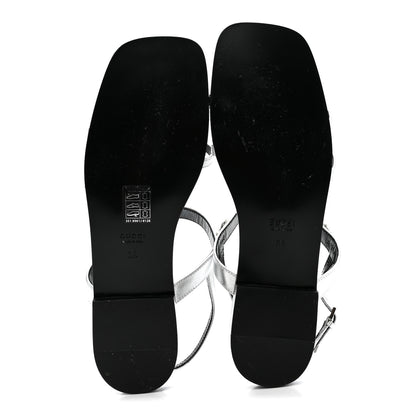 Gucci Metallic Calfskin Horsebit Divine Slingback Sandals 38 Silver 6 of 13