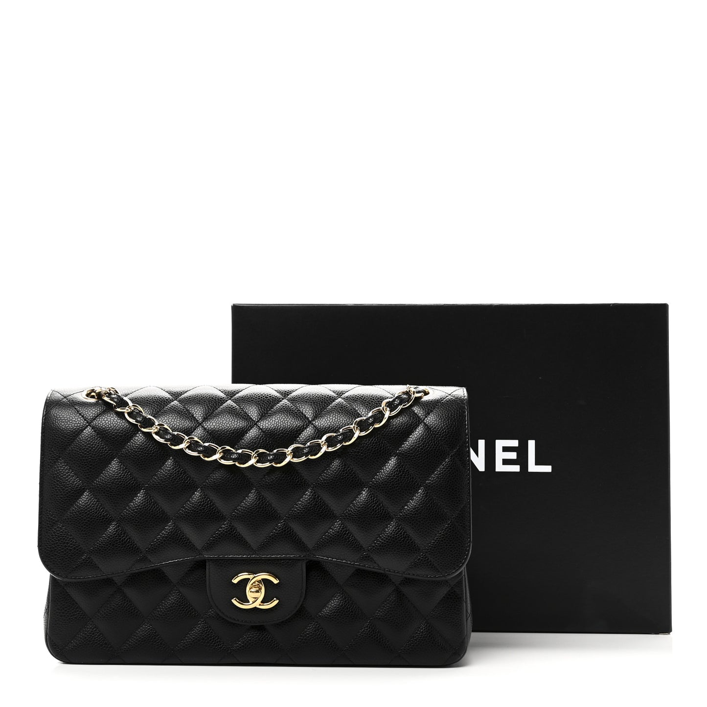 Caviar Quilted Jumbo Double Flap Black