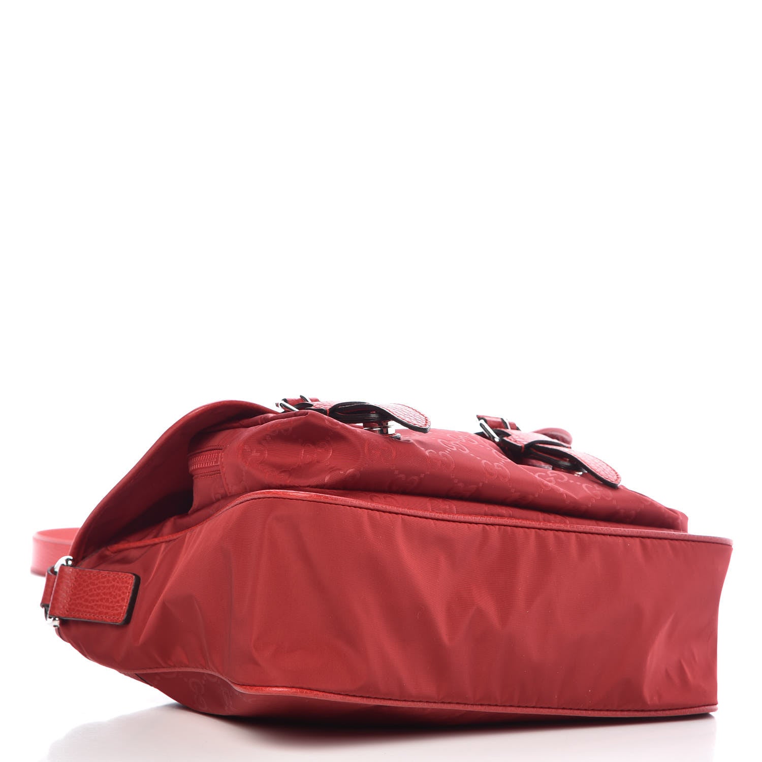 Gucci Nylon Monogram Double Buckle Flap Messenger Bag Vibrant Red 4 of 10