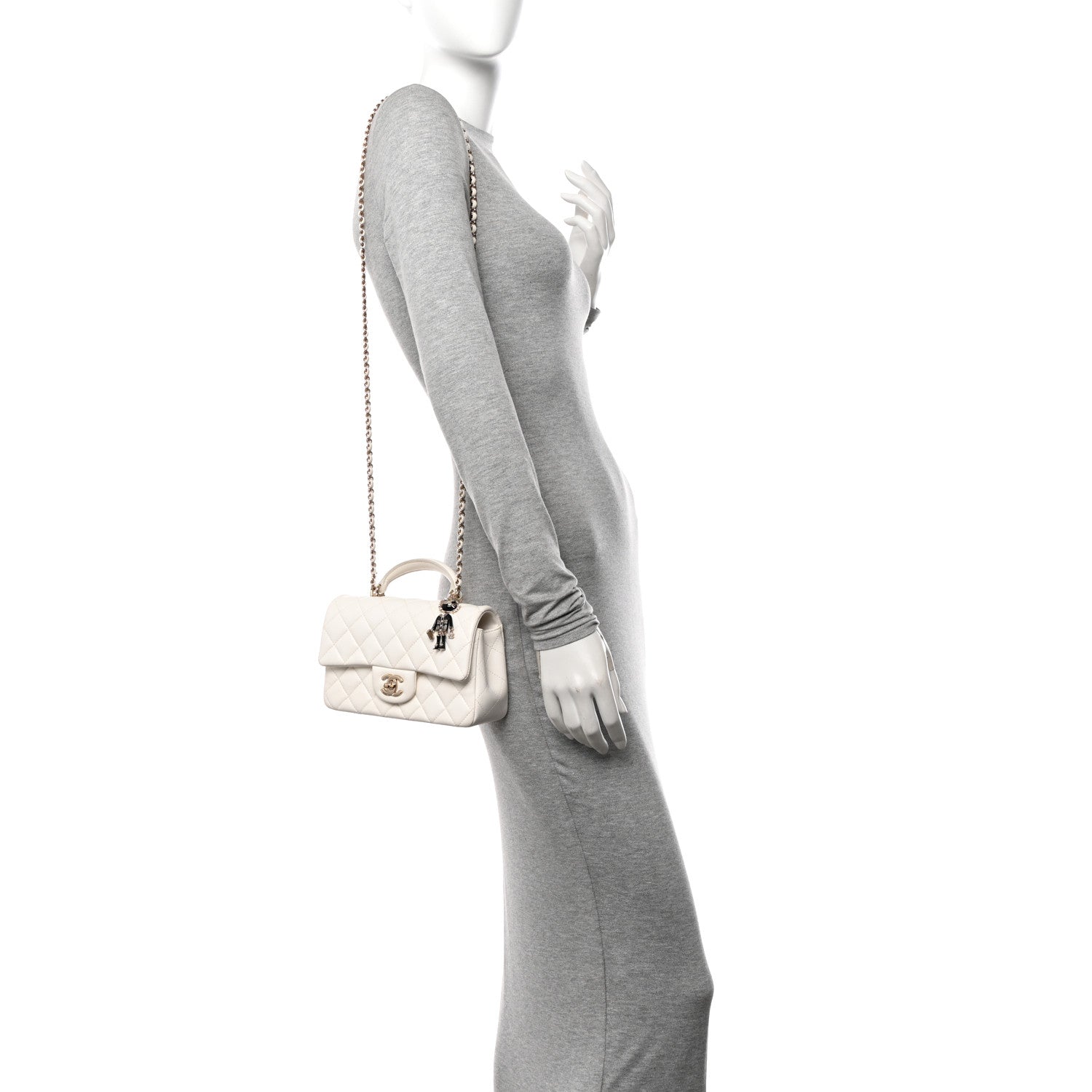 Chanel Lambskin Quilted Mini Lion Charm Top Handle Rectangular Flap White 2 of 15
