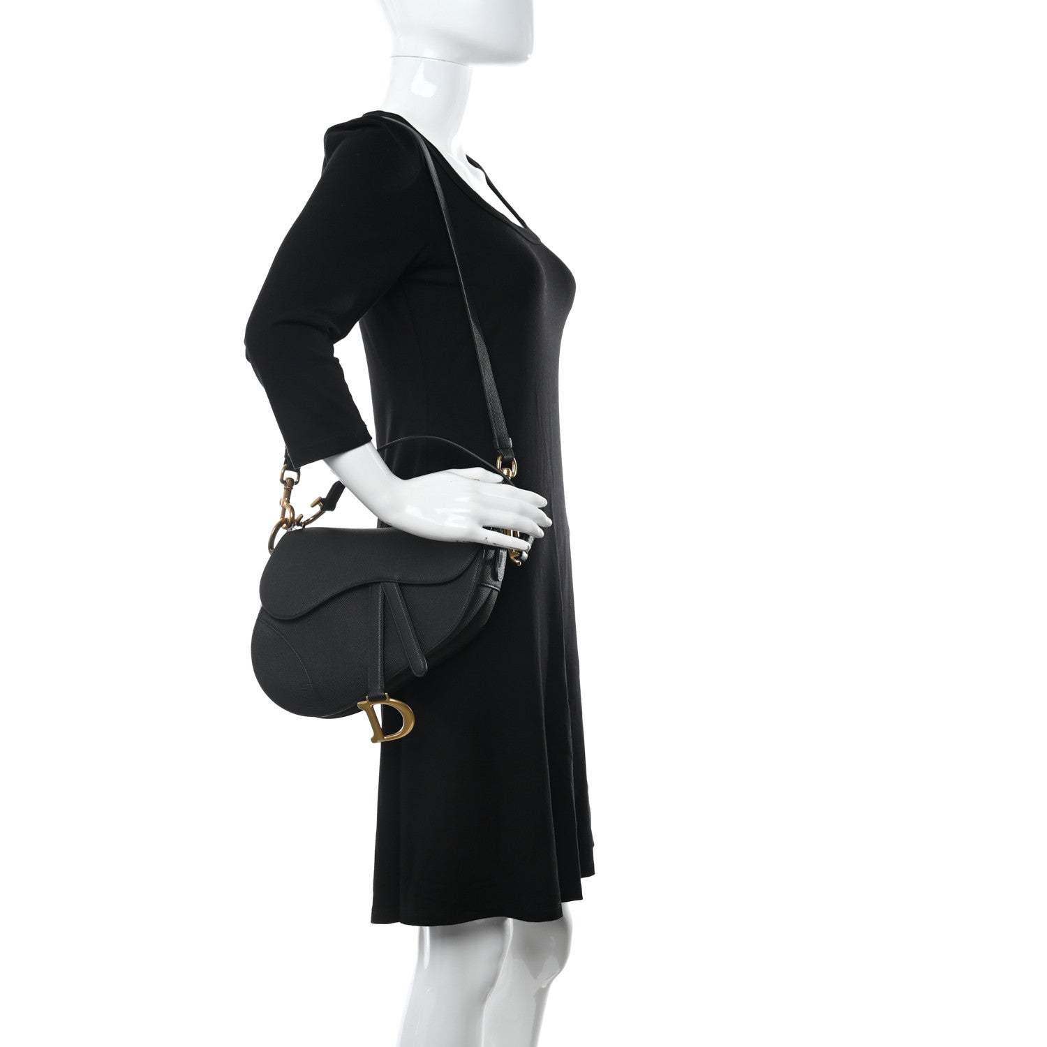 Christian Dior Grained Calfskin Saddle Bag With Strap Black 2 of 8