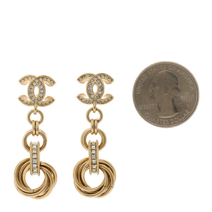 Chanel Metal Crystal CC Drop Earrings Gold 2 of 5