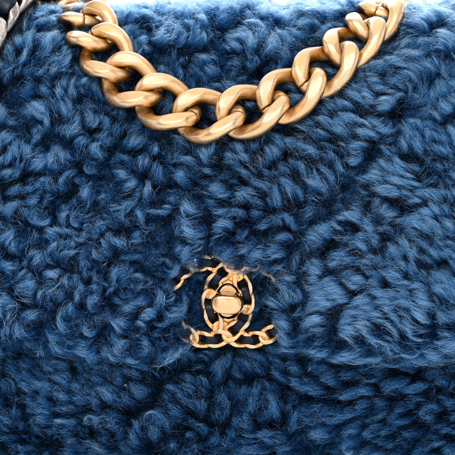 Chanel Shearling Sheepskin Large Chanel 19 Flap Blue 8 of 10