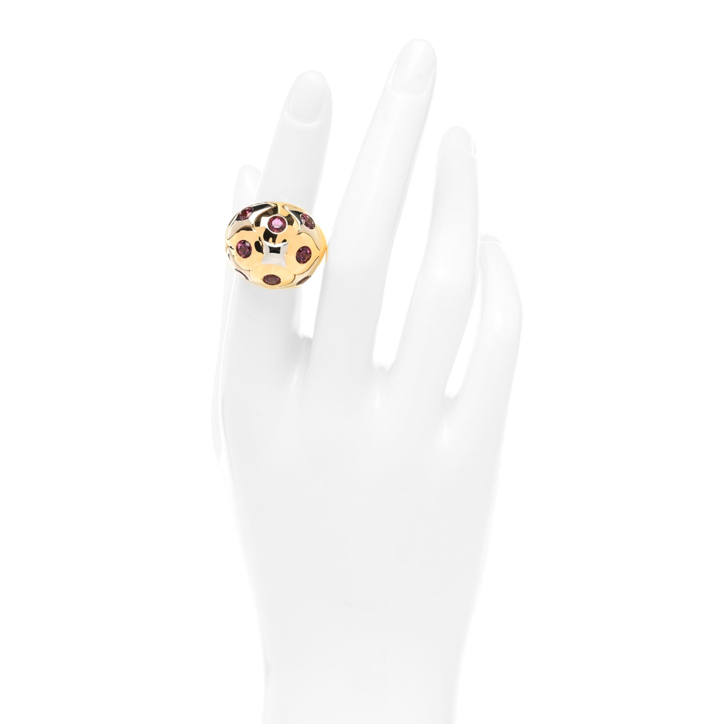 18K Yellow White Gold Garnet Roma Bombé Cocktail Ring 51 5.75