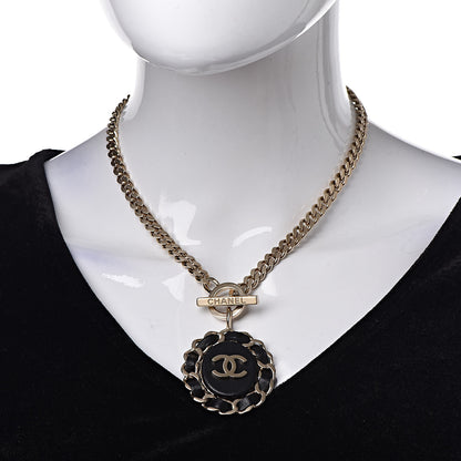 Chanel Lambskin CC Chain Pendant Necklace Gold Black 2 of 4