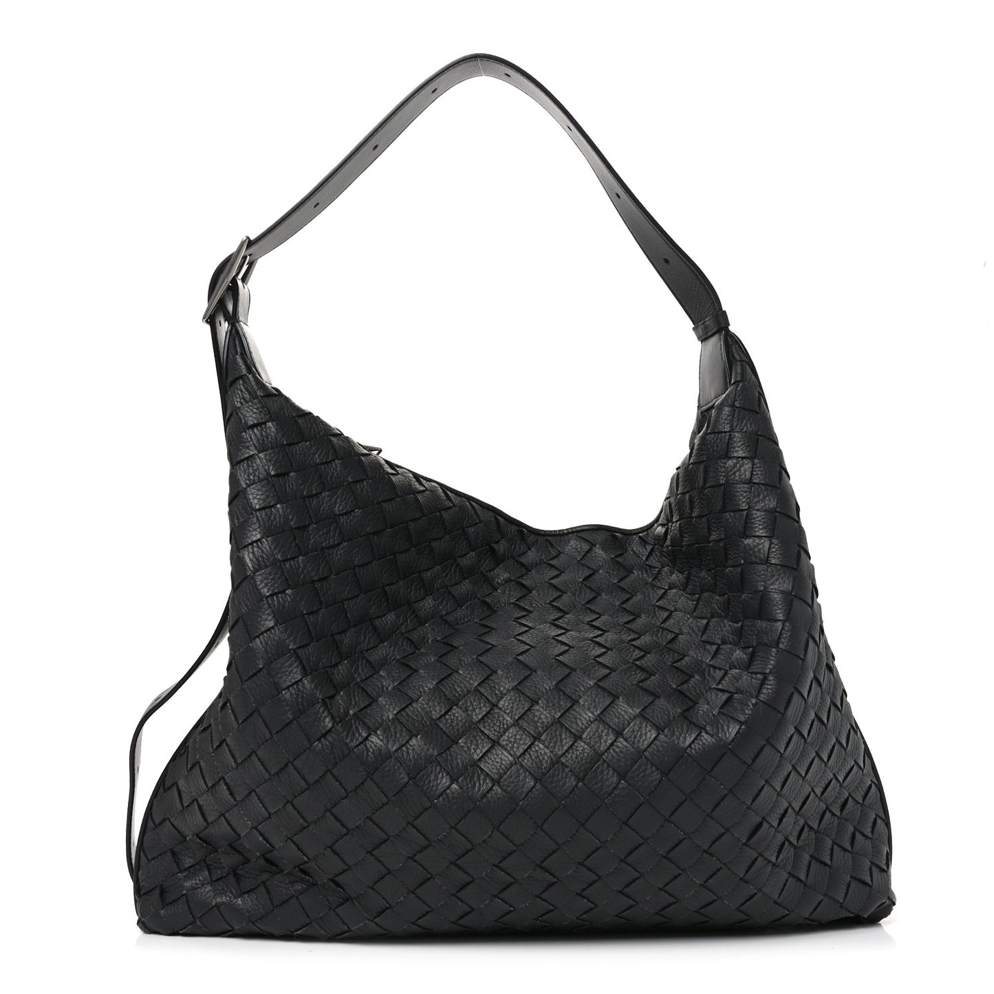 Deerskin Intrecciato Medium Traveler Hobo Black