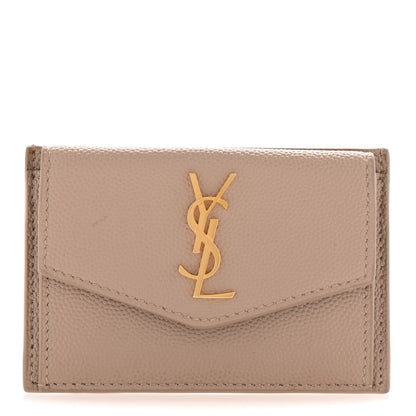 Saint Laurent Grain De Poudre Uptown Monogram Card Case Dark Beige 1 of 9