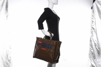 Fendi X FILA Glazed Fabric FF 1974 Mania Shopping Tote Bag Mogano Panna Blueberry 2 of 11