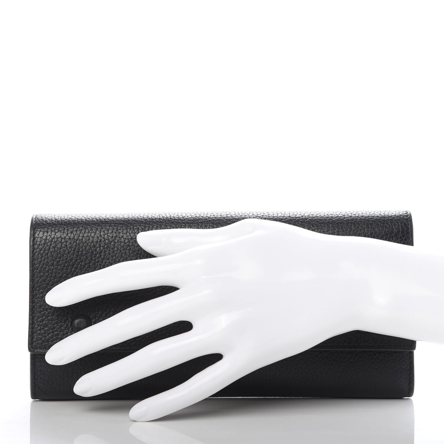Drummed Calfskin Large Multifunction Flap Wallet Black