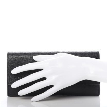 Celine Drummed Calfskin Large Multifunction Flap Wallet Black 2 of 10